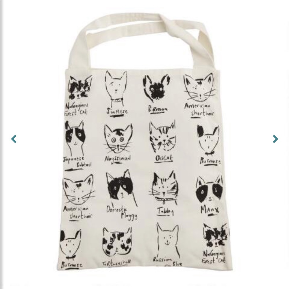 Illustrated Cats Large Black & White Canvas Tote Bag